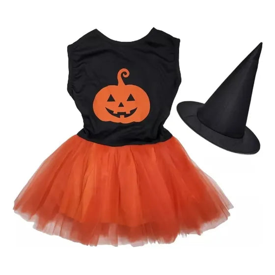 Vestido Disfraz Bruja Calabaza Nena Halloween