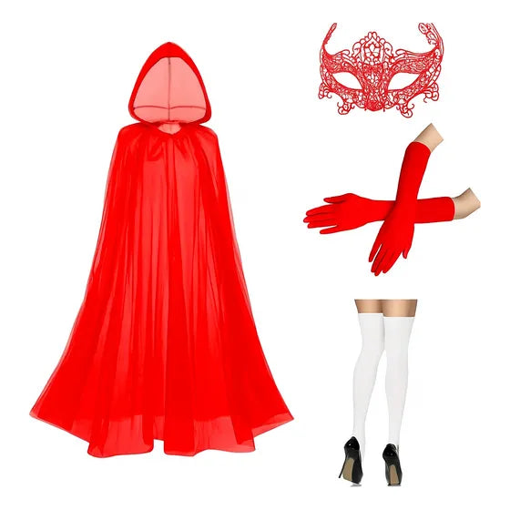 Disfraz Mujer Halloween Accesorios Capa Guante Antifaz Media