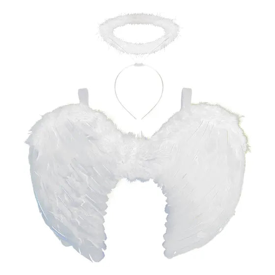 Combo Disfraz Alas Angel Plumas Y Halo Aureola